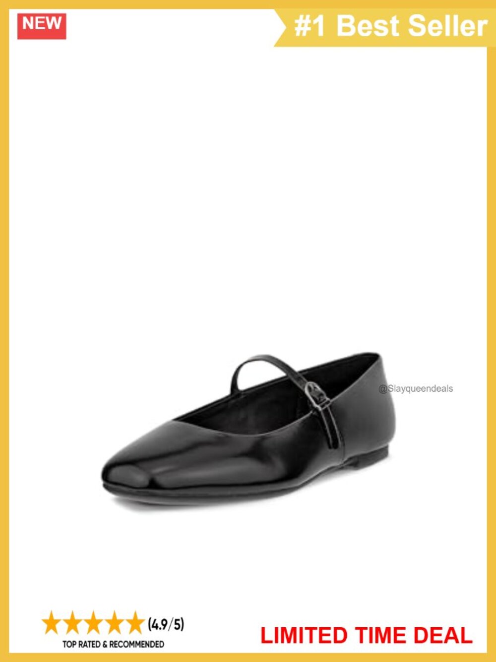 Patent Leather Mary Jane Ballerina Flats Square Toe Buckle Casual Walking Shoe